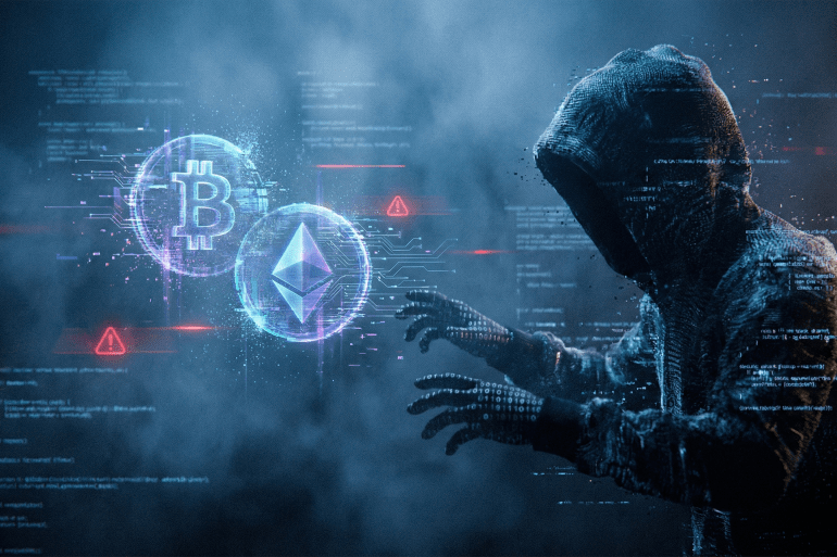 تصميم خاص - سرقة العملات المشفرة أو فرصنة العملات المشفرة - المصدر: مولدة بالذكاء الاصطناعي - الجزيرة