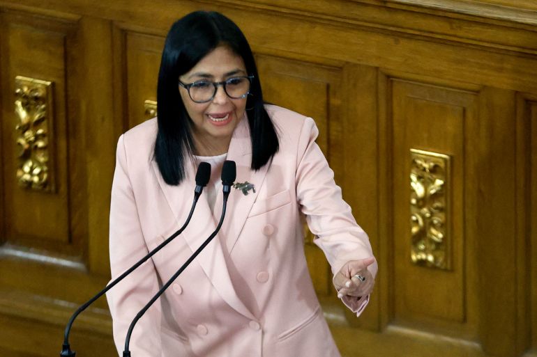 afp_695c0f5bbe2f-1767640923 (FILES) Venezuela's Vice President Delcy Rodriguez speaks during the presentation of the 2026 fiscal year budget at the National Congress in Caracas on December 4, 2025.