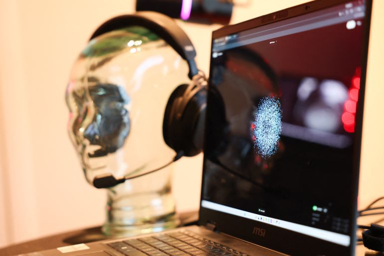 A representation of brain focus as a pattern of dots is displayed by the Prime application as the Neurable and HP Inc.’s HyperX collaboration brain-computer interface and gaming audio headset is demonstrated for neurofeedback to measure brainwave activity (EEG) and improve brain function during the annual Consumer Electronics Show (CES) in Las Vegas, Nevada on January 7, 2026.