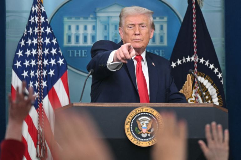 afp_697031ba0691-1768960442-1 US President Donald Trump speaks during a briefing in the Brady Briefing Room of the White House in Washington, DC, on January 20, 2026.