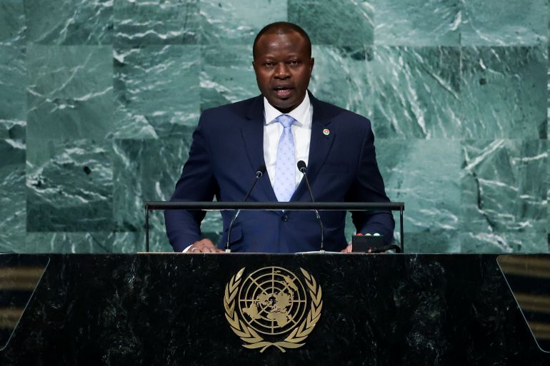 ap_695f72fe5b705-1767863038 FILE - President of Burkina Faso Paul Henri Sandaogo Damiba addresses the 77th session of the United Nations General Assembly, Friday, Sept. 23, 2022, at the U.N. headquarters. Burkina Faso experienced its second coup in 2022 with soldiers ousting Lt. Col. Paul Henri Sandaogo Damiba about eight months after he helped overthrow the democratically elected President Roch Marc Kaboré early in the year. (AP Photo/Julia Nikhinson, File)