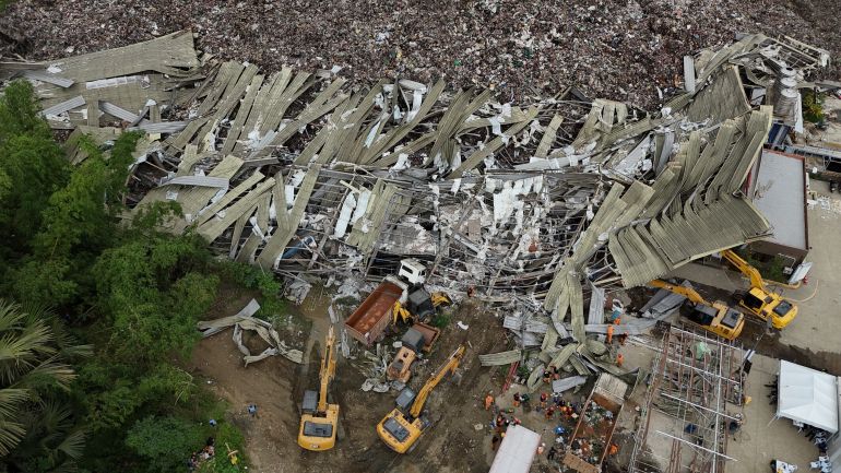ap_69608b4629fba-1767934790 An aerial view after a huge mound of garbage collapsed at a waste segregation facility in Binaliw, Cebu city on Friday, Jan. 9, 2026. (AP Photo/Jacqueline Hernandez)