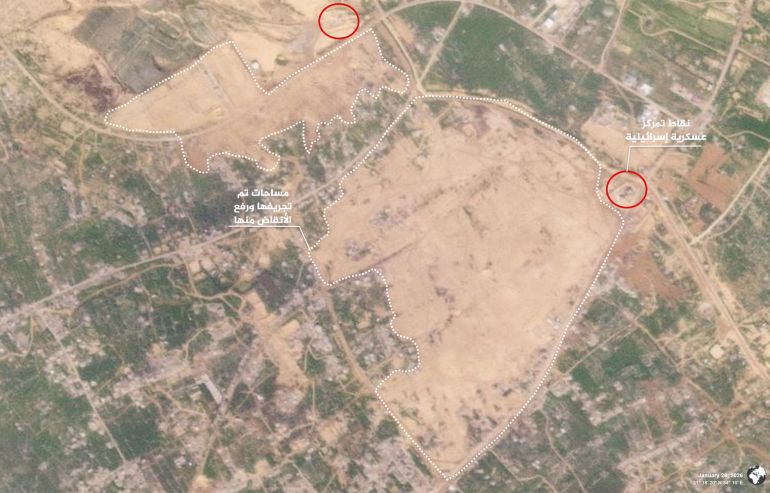 area-after-26-01-2026-1769674580 تحليل صور أقمار صناعية للمساحة التي تشهد عمليات تجريف في رفح جنوب قطاع غزة (المصدر: الجزيرة + بلانيت لابس)