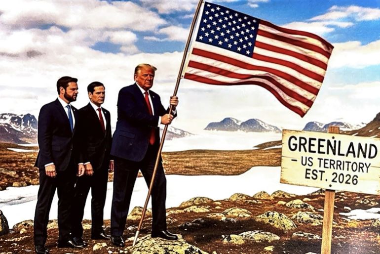 b71687716647c6ad-1768927982 ***داخلية****** الرئيس الأمريكي دونالد ترامب يشارك عبر حسابه على منصات التواصل الاجتماعي صورة صور فيها جزيرة غرينلاند على أنها "أرض أمريكية" حساب Donald J. Trump علي تورث truth