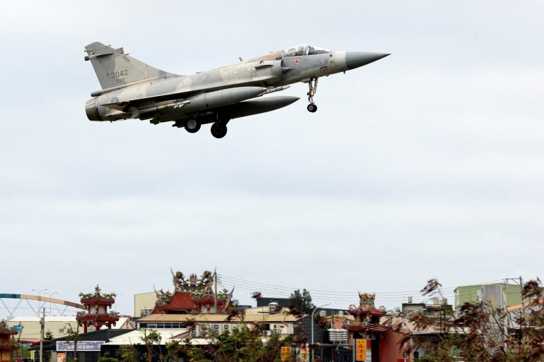 A Taiwan Air Force Mirage 2000 fighter jet approaches Hsinchu Air Base for landing, as China conducts military drills around Taiwan, in Hsinchu, Taiwan December 30, 2025. REUTERS/Tsai Hsin-Han TPX IMAGES OF THE DAY
