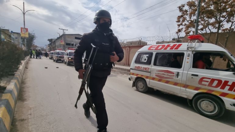 epa_697e304fd12f-1769877583 epa12694631 Ambulances transport bodies to a hospital after militants launched coordinated attacks across the Balochistan province, Quetta, Pakistan, 31 January 2026. At least 10 Pakistani security personnel and 37 militants were killed as authorities repelled the attacks, including an attempted assault on Quetta, officials said. The outlawed Baloch Liberation Army (BLA) claimed responsibility for strikes at more than a dozen locations under what it called 'Operation Herof 2.0'. EPA/SAMI KHAN