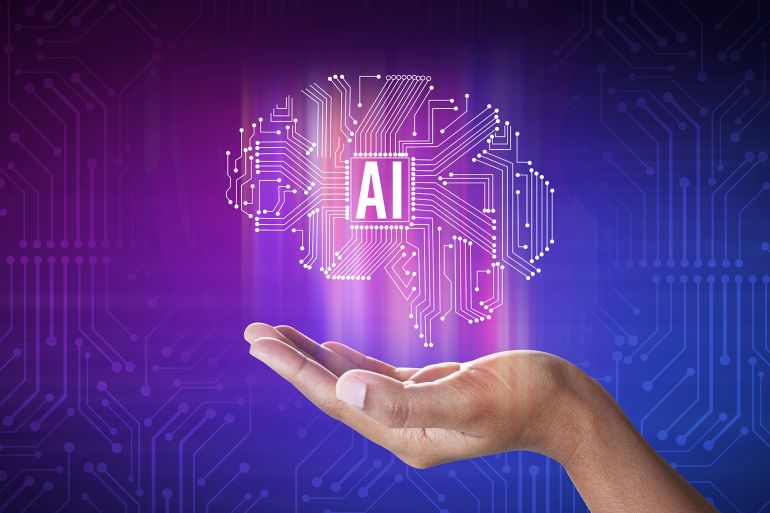 AI tech, Business person chatting with a smart AI using an artificial intelligence chatbot developed by OpenAI, Artificial Intelligence, Futuristic technology transformation, Searching for Education