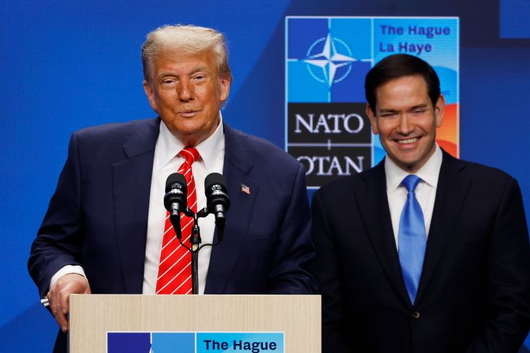 THE HAGUE, NETHERLANDS - JUNE 25: US President Donald Trump speaks during a news conference following the 2025 NATO Summit on June 25, 2025 in The Hague, Netherlands. Among other matters, members are to approve a new defense investment plan that raises the target for defense spending to 5% of GDP. (Photo by Omar Havana/Getty Images)