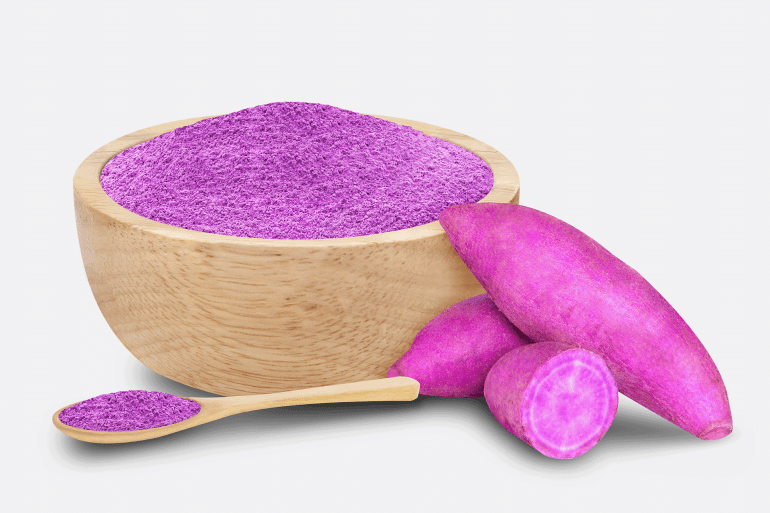 Purple sweet potato powder isolated on white background.With clipping path.
