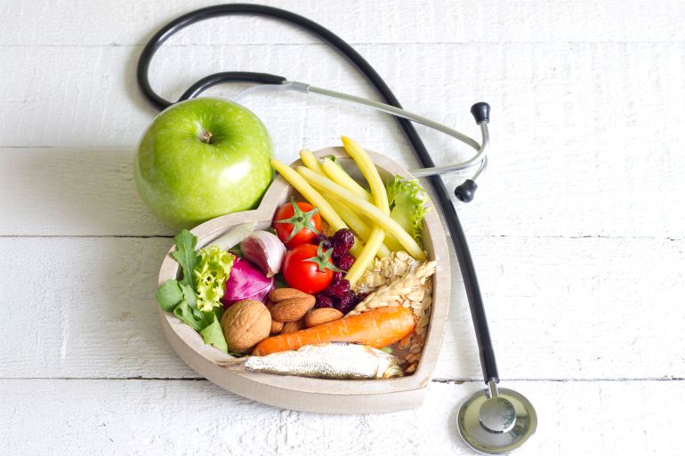 Healthy food in heart diet abstract concept