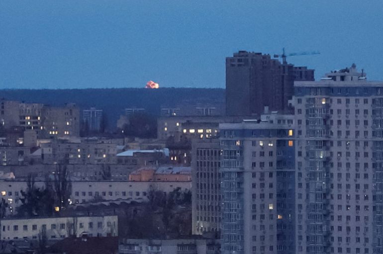FILE PHOTO: A drone explodes during a Russian missile and drone strike, amid Russia's attack on Ukraine, in Kyiv, Ukraine December 23, 2025. REUTERS/Gleb Garanich/File Photo