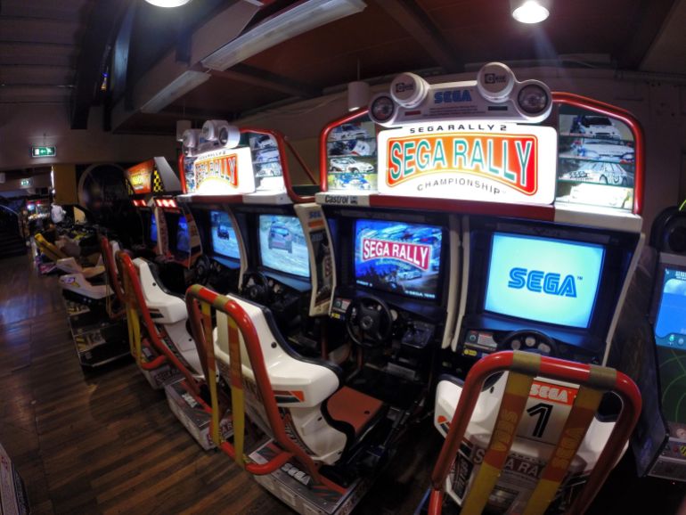 GOTHENBURG, SWEDEN- 13 AUGUST 2014: Sega rally in the gaming hall at Liseberg amusement park.