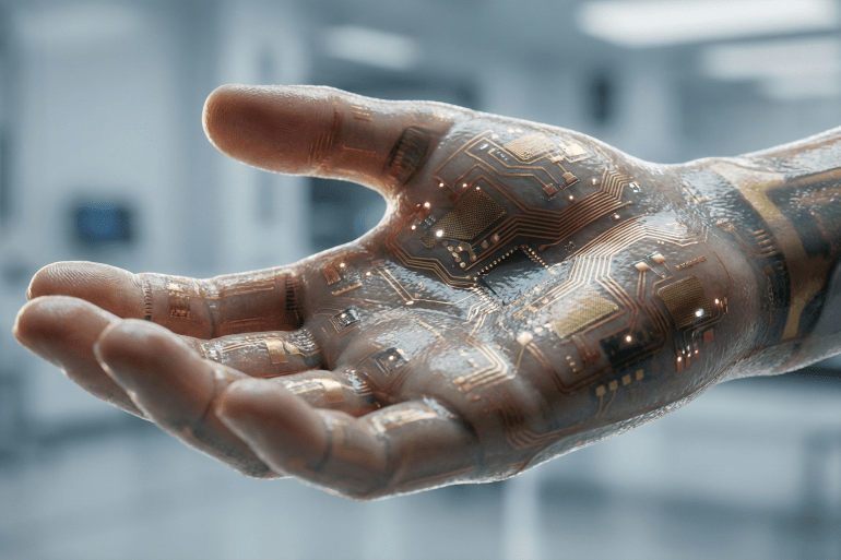 تقنية "الجلد الالكتروني" في الروبوتات المصدر: الجزيرة - مولدة بالذكاء الاصطناعي