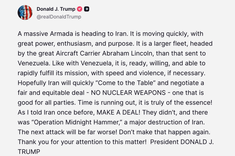 ترمب يهاجم إيران عبر حسابه على منصة تروث سوشيال