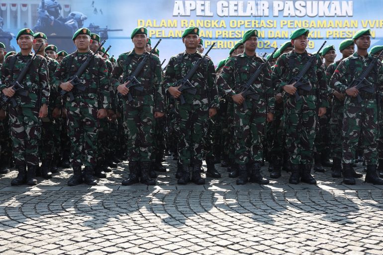 67ugh-1771238250 Indonesian Army personnel attend a security preparation before the inauguration of President-elect Prabowo Subianto and Vice President-elect Gibran Rakabuming Raka at the National Monument (Monas) in Jakarta, Indonesia, October 18, 2024. REUTERS/Ajeng Dinar Ulfiana