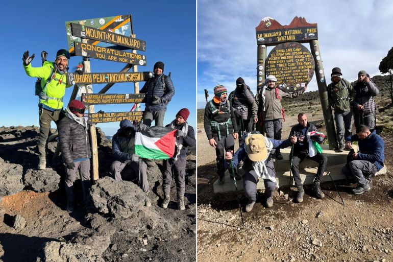 رحالة مقدسيون يرفعون علم فلسطين في قمة قمة أوهورو في جبل كيليمانجارو في تنزانيا @من حساب @ramzi.ans1 على انستقرام
