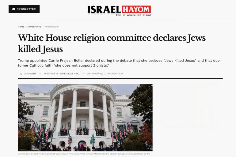 صحيفة "اسرائيل اليوم" تشن هجوما على عضو لجنة الحريات الدينية في البيت الأبيض المصدر صحيفة اسرائيل اليوم