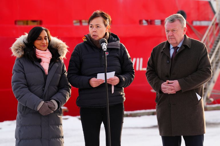 afp_6987bfa48d09-1770504100 Danish Foreign Minister Lars Loekke Rasmussen (R), Canada's Foreign Minister Anita Anand (L) and Greenland's Minister for Foreign Affairs Vivian Motzfeldt attend a joint press conference in Nuuk, Greenland on February 7, 2026. (Photo by Ida Marie Odgaard / Ritzau Scanpix / AFP) / DENMARK OUT