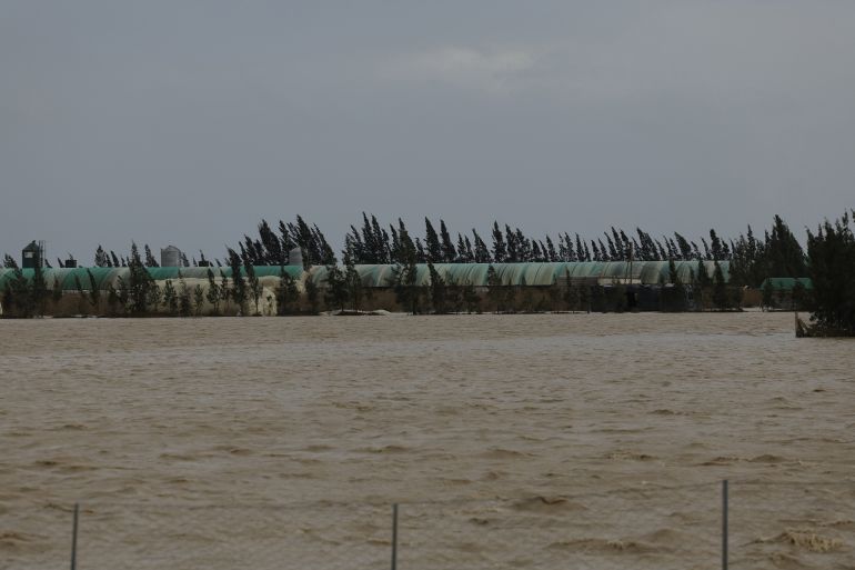 A field submerged in floodwater in the Sidi Slimane region, in northwestern Morocco on February 13, 2026.