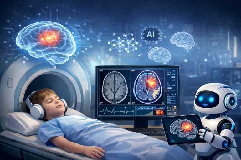 الذكاء الاصطناعي يميز أورام الدماغ للأطفال دون تدخل جراحي المصدر: الجزيرة - مولدة بالذكاء الاصطناعي