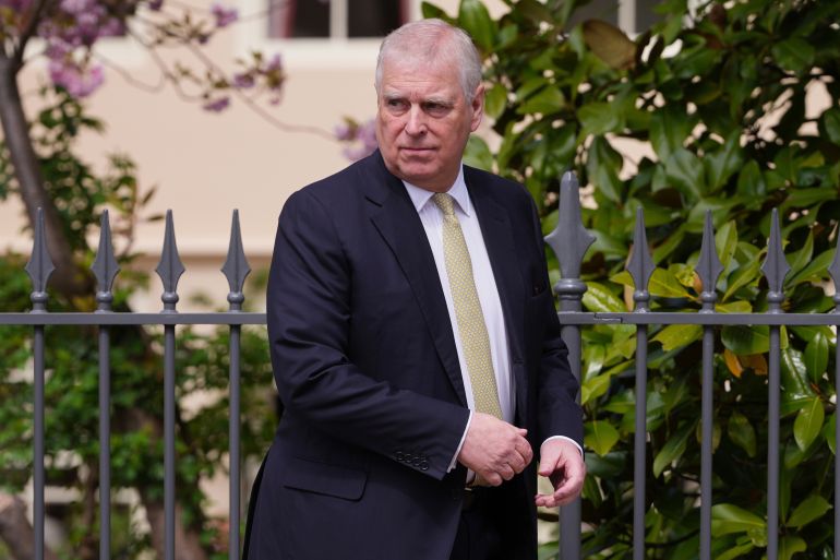 ap_6996e74dcd86f-1771497293 FILE - Britain's Andrew Mountbatten-Windsor, formerly known as Prince Andrew, looks round as he leaves after attending the Easter Matins Service at St. George's Chapel, Windsor Castle, England, April 20, 2025. (AP Photo/Kirsty Wigglesworth, File)