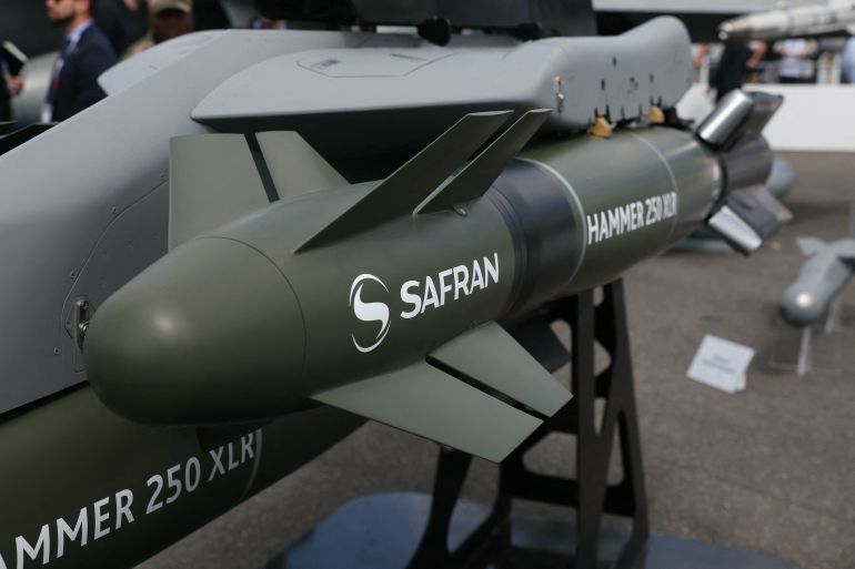 d990-1770966991 A Safran AASM Hammer 250 XLR missile is displayed during the 55th edition of the International Paris Air Show at the Paris–Le Bourget Airport, in Le Bourget, suburb of Paris on June 16, 2025. (Photo by ALAIN JOCARD / AFP)