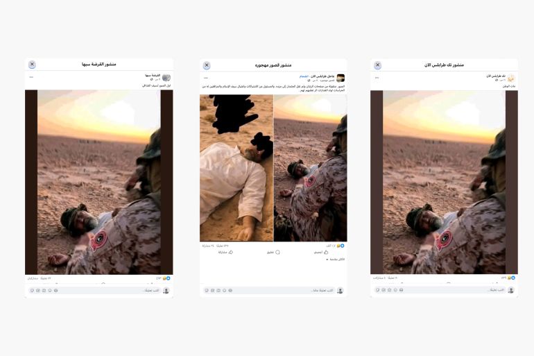 حسابات تنشر صورة مفبركة على أنها لجثمان القذافي ويظهر فيها شعار اللواء 444 قتال