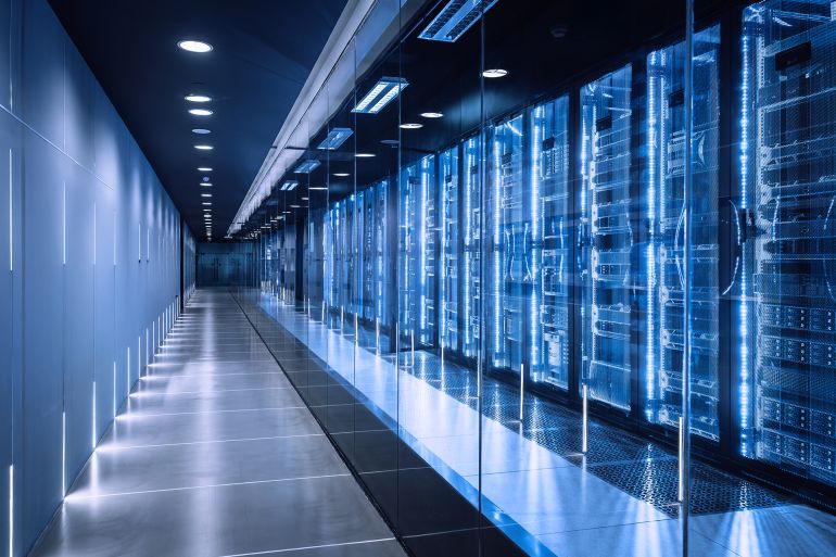 High-tech data center with server racks