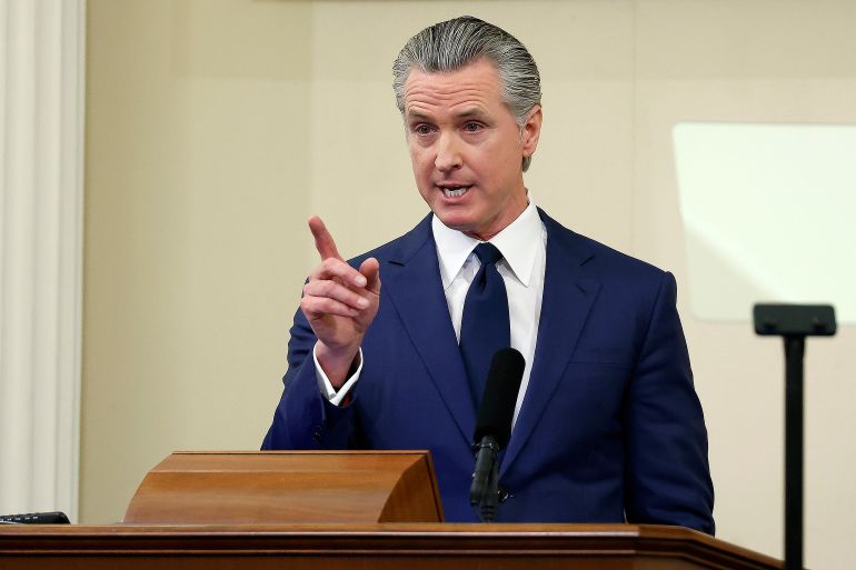 epa12636973 California Governor Gavin Newsom delivers his State of the State Address before a joint session of the California Legislature in the Assembly Chamber at the State Capitol in Sacramento, California, USA, 08 January 2026. EPA/JOHN G. MABANGLO