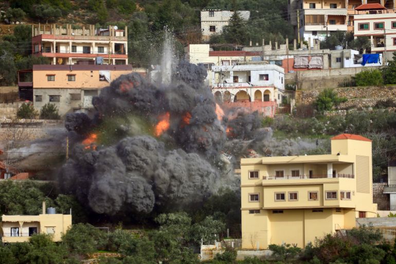 epaselect epa12700395 Smoke and flames rise from a building after an Israeli airstrike in Ain Qana village, in southern Lebanon, 02 February 2026. The Israeli army targeted two buildings in the villages of Ain Qana and Kfar Tebnit in southern Lebanon on 02 February. EPA/STRINGER