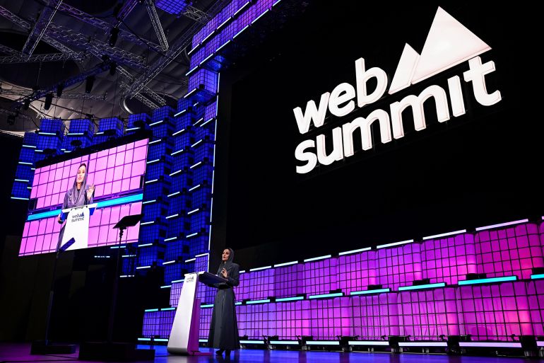 Doha , Qatar - 2 February 2026; Her Highness Sheikha Moza Bint Nasser, Chairperson, Qatar Foundation, on Centre Stage during day one of Web Summit Qatar 2026 at the Doha Exhibition and Convention Center in Doha, Qatar. (Photo By Sam Barnes/Sportsfile for Web Summit Qatar via Getty Images)