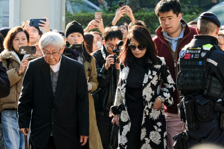 getty_698973f0b4-1770615792 HONG KONG, CHINA - DECEMBER 15: Jimmy Lai's wife, Teresa Lai (R), his son and Joseph Zen Ze-Kiun Chinese cardinal attend to Jimmy Lai's National Security trial on December 15, 2025 in Hong Kong, China. Lai, the 78-year-old founder of the now‑shuttered pro-democracy tabloid Apple Daily, faces sedition and foreign collusion charges under Hong Kong's national security law and could be jailed for life in a verdict widely seen as a test of the city's judicial independence. (Photo by Keith Tsuji/Getty Images)