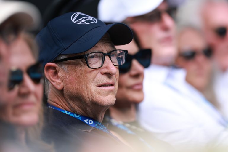 MELBOURNE, AUSTRALIA - JANUARY 31: Bill Gates watches the Women's Doubles Final between Anna Danilina of Kazakhstan and Aleksandra Krunic of Serbia and Elise Mertens of Belgium and Shuai Zhang of China during day 14 of the 2026 Australian Open at Melbourne Park on January 31, 2026 in Melbourne, Australia. (Photo by Lintao Zhang/Getty Images)