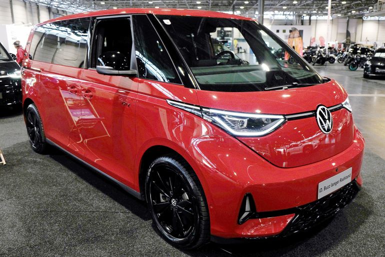 VIENNA, AUSTRIA - JANUARY 16: A Volkswagen ID.Buzz Langer Radstand is seen during the Vienna Drive at Messe Wien, as part of Vienna Holiday Fair, on January 16, 2025 in Vienna, Austria. The Vienna Drive will be held January 16-19, 2025 (Photo by Manfred Schmid/Getty Images)