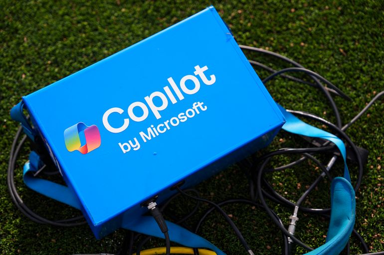 NASHVILLE, TENNESSEE - SEPTEMBER 14: Detail view of Copilot by Microsoft gear prior to an NFL football game between the Los Angeles Rams and the Tennessee Titans at Nissan Stadium on September 14, 2025 in Nashville, Tennessee. (Photo by Perry Knotts/Getty Images)