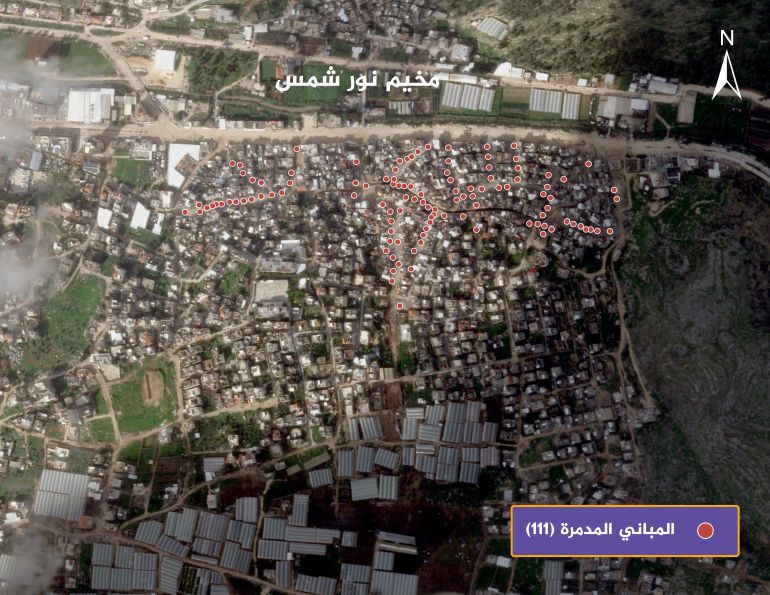 صور أقمار صناعية للمباني المدمرة في مخيم نور شمس. ملتقطة في 3فبراير/شباط 2026 (الجزيرة + بلانيت لابس)