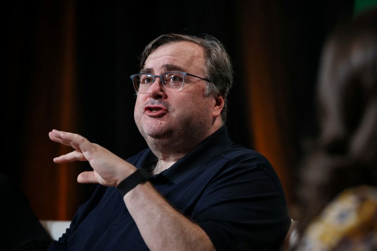 Reid Hoffman, partner at Greylock; co-founder of LinkedIn and co-founder of Inflection AI, speaks during the Axios BFD event in New York City, U.S., October 12, 2023. REUTERS/Brendan