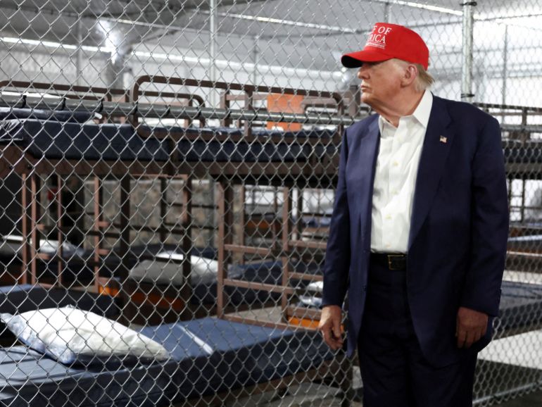 reuters_6896e618-1754719768 FILE PHOTO: U.S. President Donald Trump visits a temporary migrant detention center informally known as "Alligator Alcatraz" in Ochopee, Florida, U.S., July 1, 2025. REUTERS/Evelyn Hockstein/File Photo