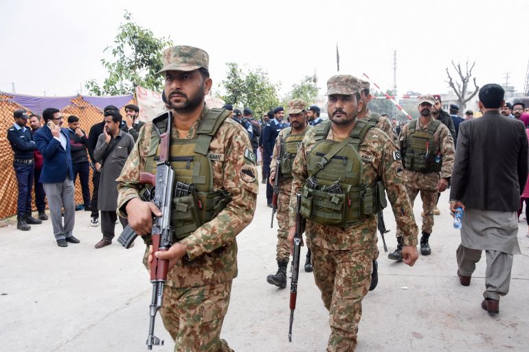 Army soldiers arrive at the site after a deadly explosion at a Shi'ite Muslim mosque in Islamabad, Pakistan, February 6, 2026. REUTERS/Waseem Khan