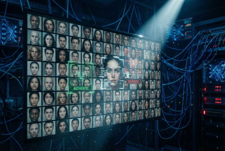 كيف ساهم الذكاء الاصطناعي في عدم التفريق بين الوجوة الحقيقية والوجوه المزيفة المصدر: الجزيرة - مولدة بالذكاء الاصطناعي