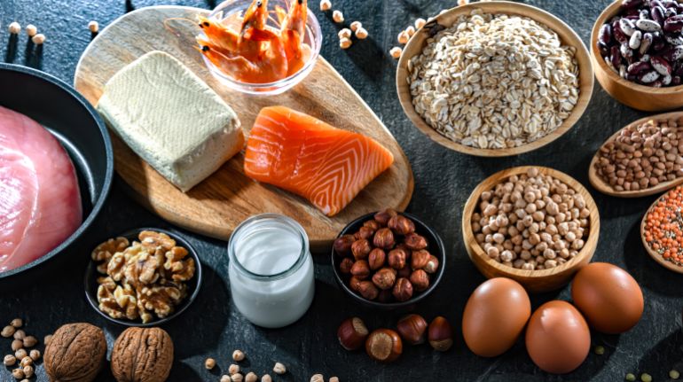 Food products rich in protein. High-protein diet