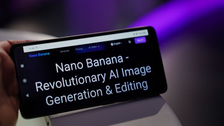 Bosnia and Hercegovina, Sarajevo, 28.8.2025: Concept of using Nano Banana AI image generating and editing app. Nano Banana ai on screen