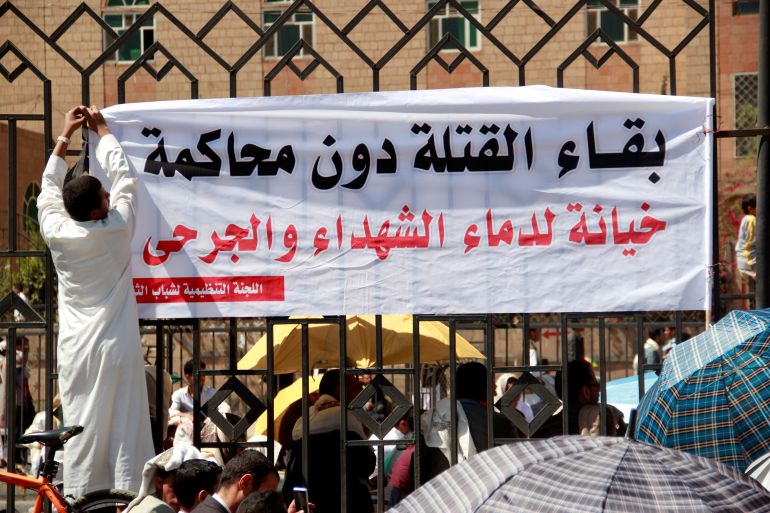 yemeni-protesters-2-1770030352 SANAA, YEMEN - FEBRUARY 7: Thousands of Yemeni citizens gather at Sittin square in the capital, Sana'a to commemorate the third anniversary of their revolution in Sana'a, Yemen on February 7, 2014. The Yemeni revolution was a series of major protests, political tensions, and armed clashes taking place in Yemen, which began in 2011 and were influenced by concurrent protests in the region. (Photo by Sinan Yiter/Anadolu Agency/Getty Images)