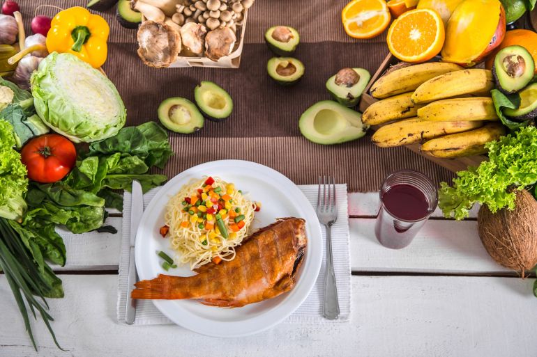 Lunch at the table with healthy organic food @فري بيك