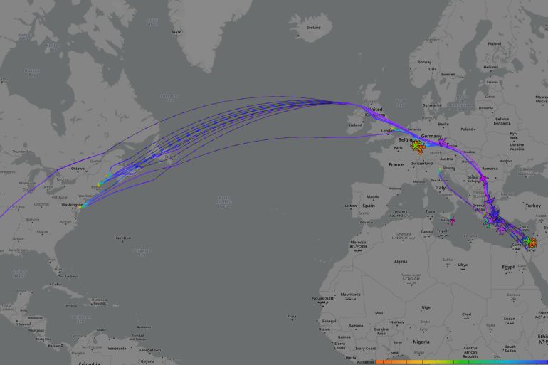 **داخلية** بيانات ملاحية.. استمرار حركة الإسناد الجوية الأمريكية بالتزامن مع الحرب الإيرانية @ADS-B Exchange