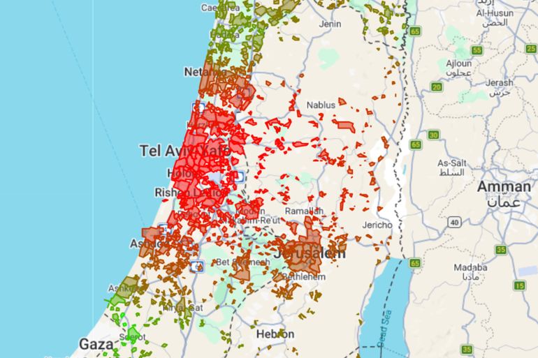 **داخلية** خريطة صفارات الإنذار في إسرائيل حسب الجبهة الداخلية @tzevaadom