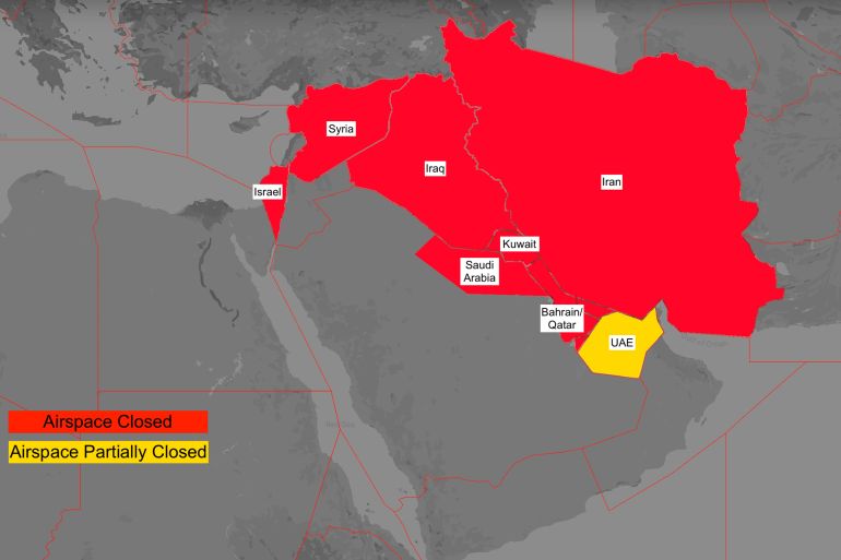 **داخلية** حالة المطارات بمنطقة الشرق الأوسط بالتزامن مع الحرب الإسرائيلية الأمريكية الإيرانية @فلايت رادار24