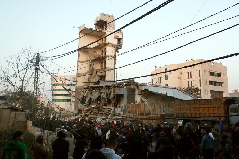 Rescuers rush to the site of an Israeli airstrike that targeted the Jamaa Islamiya offices in the southern Lebanese coastal city of Sidon on March 3, 2026.