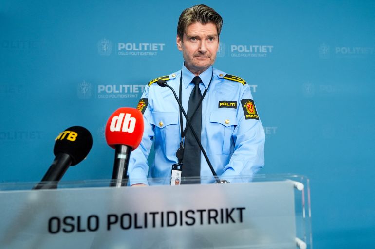 Police Attorney Christian Hatlo addresses a press briefing at the police station in Gronland about new developments in the investigation into the explosion at the US embassy in Oslo on March 11, 2026.