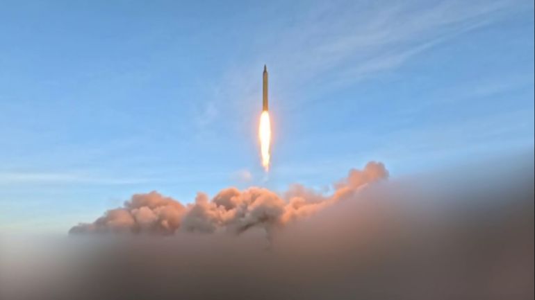 This video grab taken from handout footage released by the Iranian Revolutionary Guard Corps (IRGC) on March 12, 2026, shows what it says was the "launch of wave #41 of Iranian missiles".